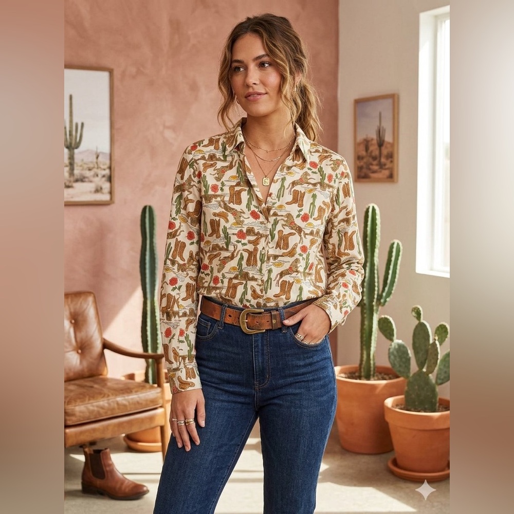 Show Me Your MuMu Cream Western Motif Shirt Jacket